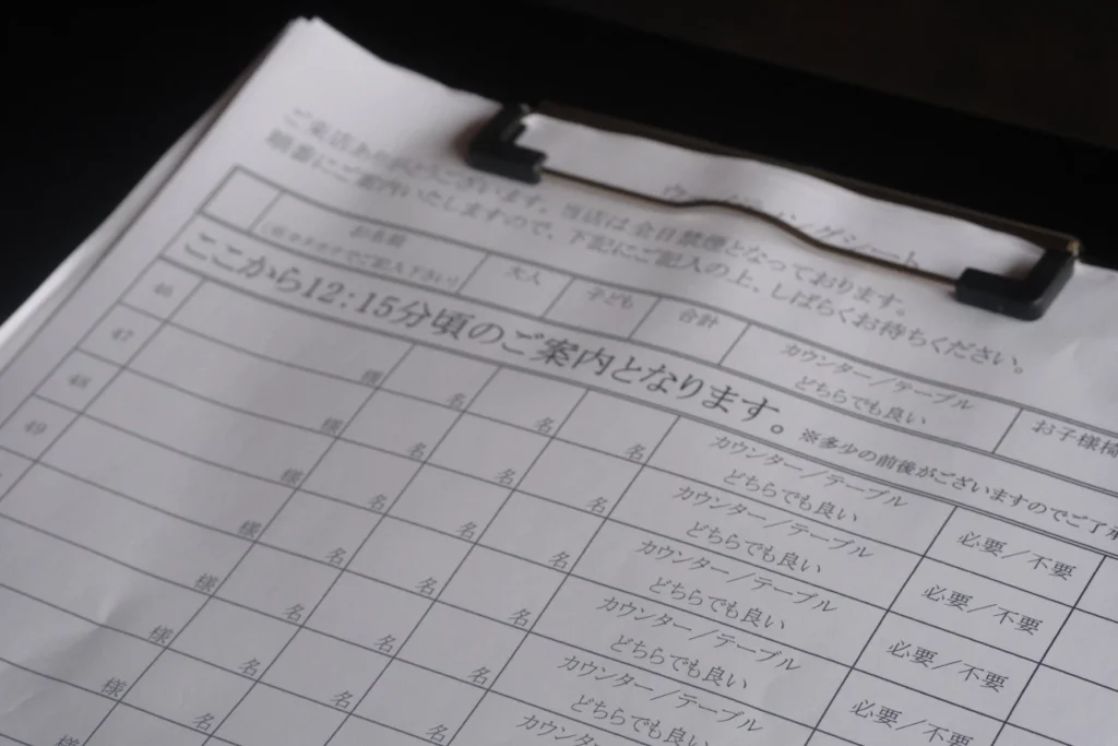 上の場合一番上に書かれた方が呼ばれる目安が12時15分~となります